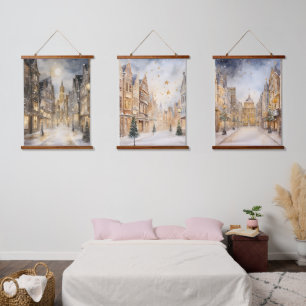 City Snowed In Winter Christmas Hanging Tapestry