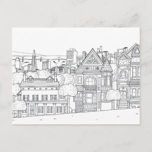 city street colouring postcard gift