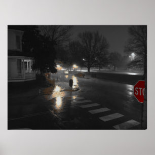 City Street Corner on a Rainy Evening Poster