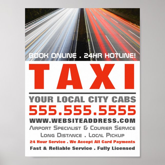 City Street Lights, Taxi Cab Firm Advertising Poster (Front)
