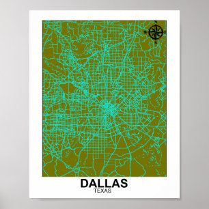 City Street Map of Dallas Poster