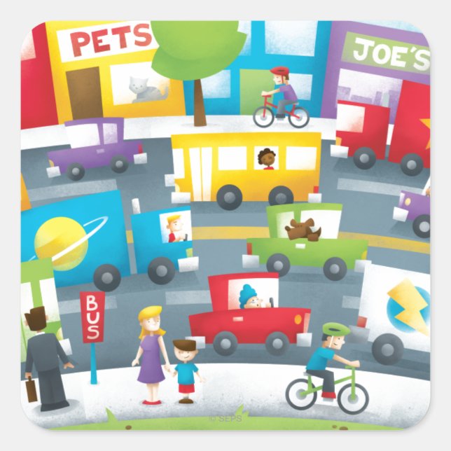 City Street Square Sticker (Front)