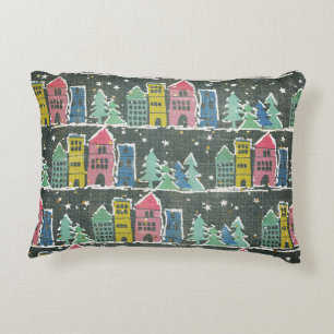 City Street with gold stars, striped blue Decorative Cushion