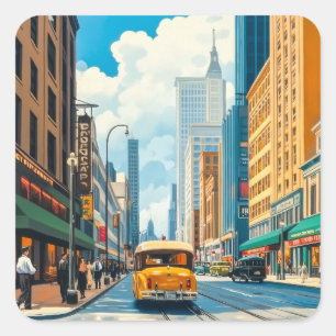 City Streets Magazine Illustration Square Sticker