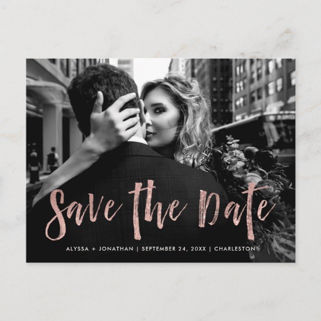 City Style | Rose Gold and Photo Save the Date Invitation Postcard (Front)