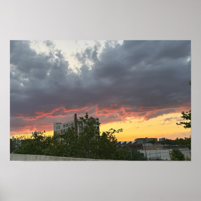 City Sunset with Clouds Poster (Front)
