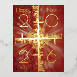 City symmetry - gold - happy new year 20xx foil holiday postcard