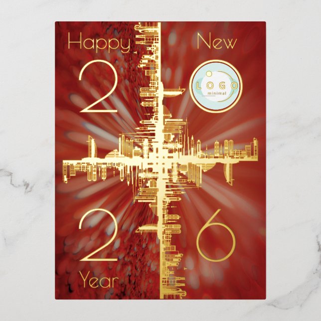 City symmetry - gold - new year 2026 Logo Foil Holiday Postcard (Front)