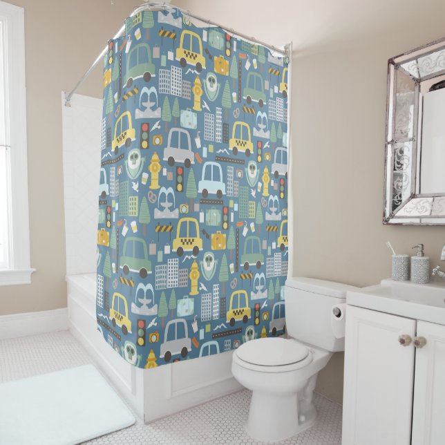 City Transportation Kids Cars Travelling Shower Curtain (In Situ)