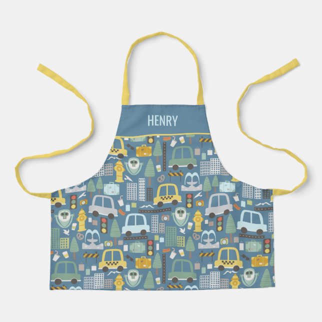 City Transportation Kids Personalised Apron (Front)