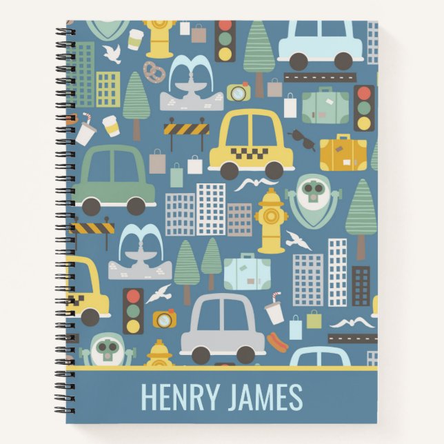 City Transportation Kids Personalised Notebook (Front)