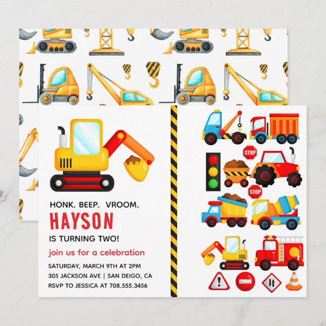 City Transportation Truck 2nd Birthday Party  Invitation (Front/Back)