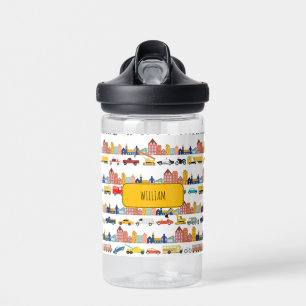 City Transportation Vehicles Kids Custom Name Water Bottle