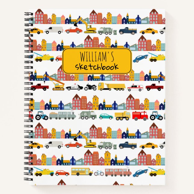 City Transportation Vehicles Kids Sketchbook Notebook (Front)