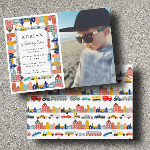 City Transportation Vehicles Truck Birthday Photo Invitation