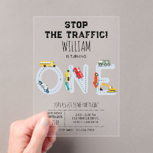 City Transportation Vehicles Truck First Birthday Acrylic Invitations