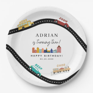 City Transportation Vehicles Truck Second Birthday Paper Plate
