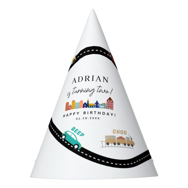 City Transportation Vehicles Truck Second Birthday Party Hat (Front)