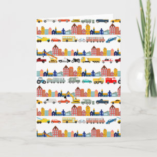 City Transportation Vehicles Trucks Cars Kids Card