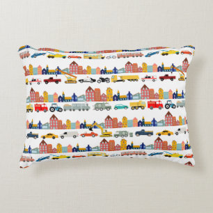 City Transportation Vehicles Trucks Cars Kids Decorative Cushion