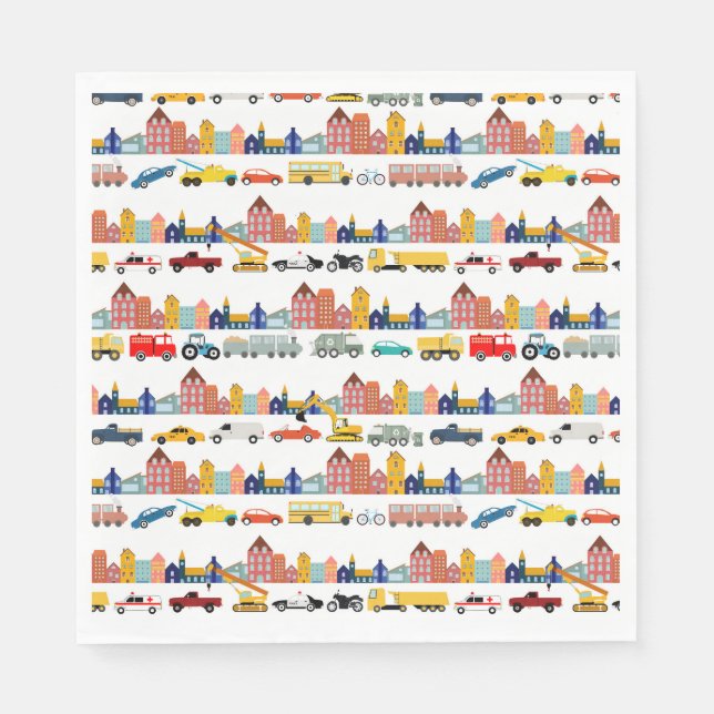 City Transportation Vehicles Trucks Cars Kids Napkin (Front)
