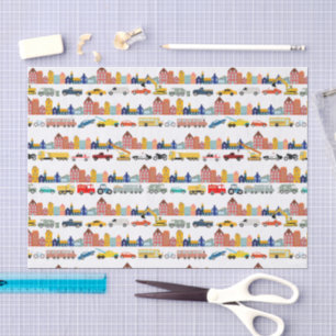 City Transportation Vehicles Trucks Cars Kids Tissue Paper