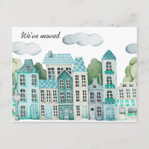City We've Moved - New Address Watercolor Door Announcement Postcard