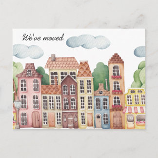 City We've Moved -  New Address Watercolor Door  Announcement Postcard