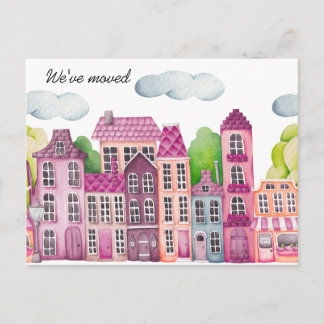 City We've Moved -  New Address Watercolor Door  Announcement Postcard