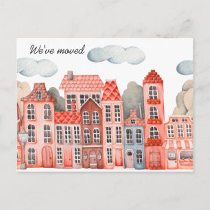 City We've Moved - New Address Watercolor Door Announcement Postcard