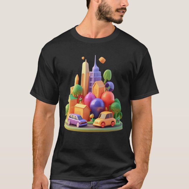 city with houses roads cars hospital and Malls gif T-Shirt (Front)