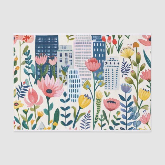 City with Wildflowers Tissue Paper (Front)