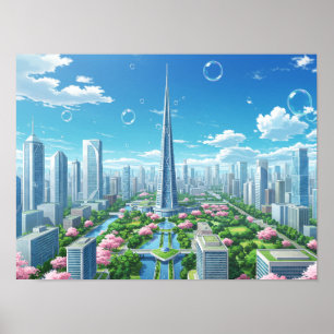 Cityscape Art Abstract Urban Architectural Design Poster