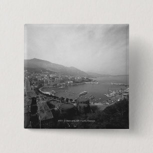 Cityscape at harbour B&W elevated view 15 Cm Square Badge