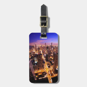 Cityscape at night of Chicago Luggage Tag