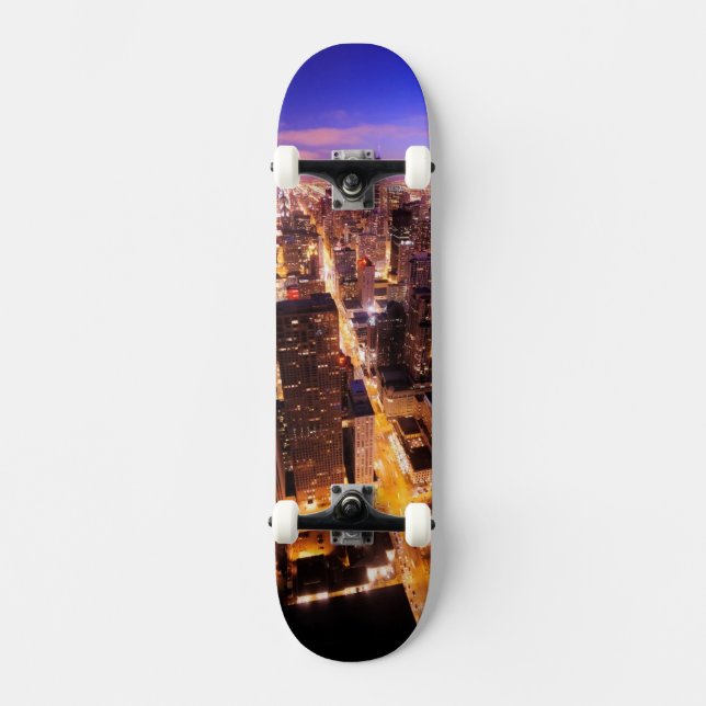 Cityscape at night of Chicago Skateboard (Front)