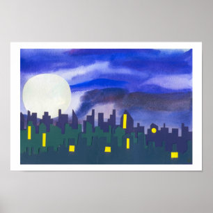 Cityscape at Night Poster