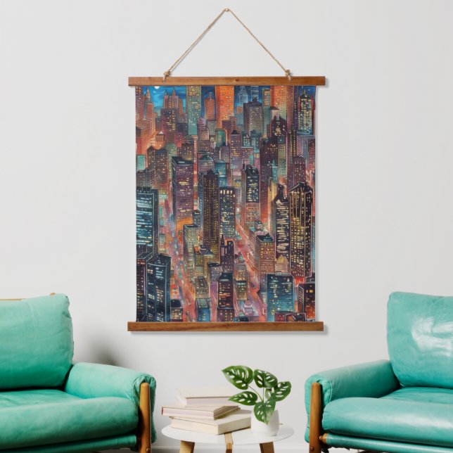 Cityscape At Night Wall Tapestry (Living Room)