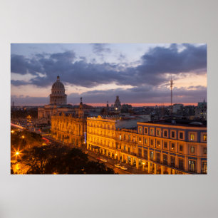 Cityscape at sunset, Havana, Cuba Poster