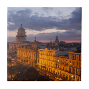 Cityscape at sunset, Havana, Cuba Tile