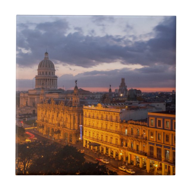 Cityscape at sunset, Havana, Cuba Tile (Front)