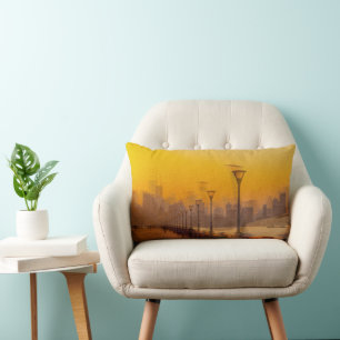 Cityscape at sunset lumbar cushion