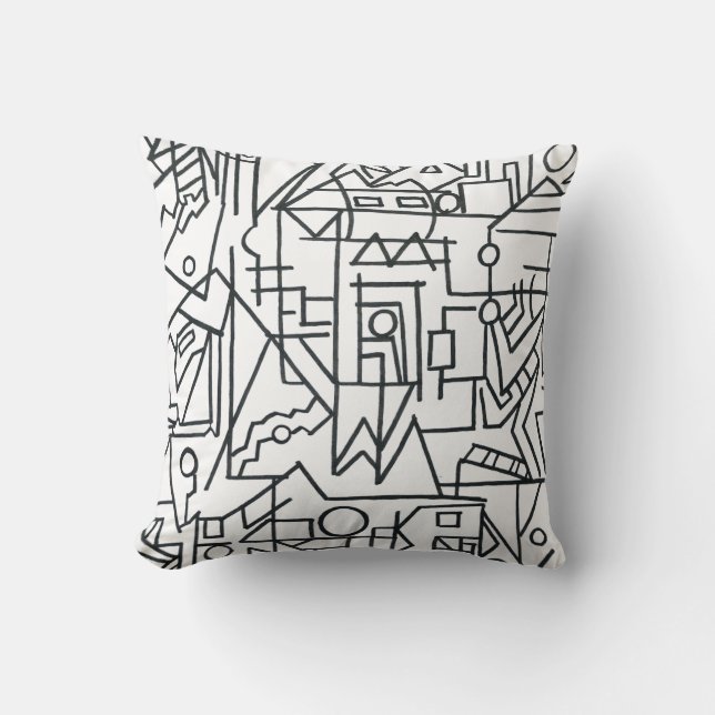 Cityscape-Black And White Modern Geometric Cushion (Front)