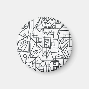 Cityscape-Black And White Modern Geometric Magnet