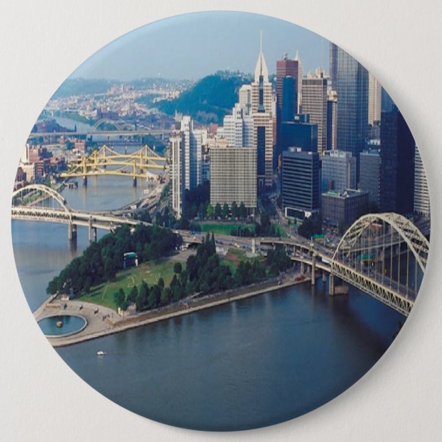 CITYSCAPE-BRIDGES 6 CM ROUND BADGE (Front)