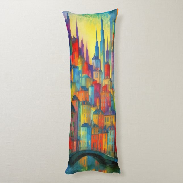 Cityscape Colourful Generative Art Painting Body Cushion (Back (Vertical))