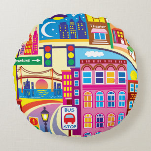 Cityscape Colours Round Cushion