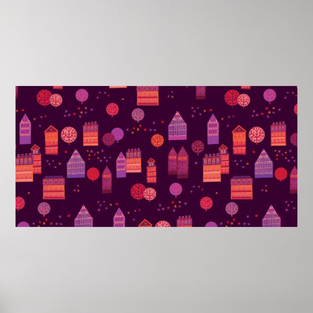 Cityscape hand drawn seamless pattern poster (Front)