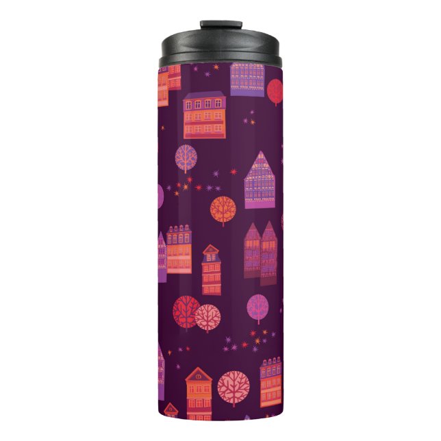 Cityscape hand drawn seamless pattern thermal tumbler (Front)