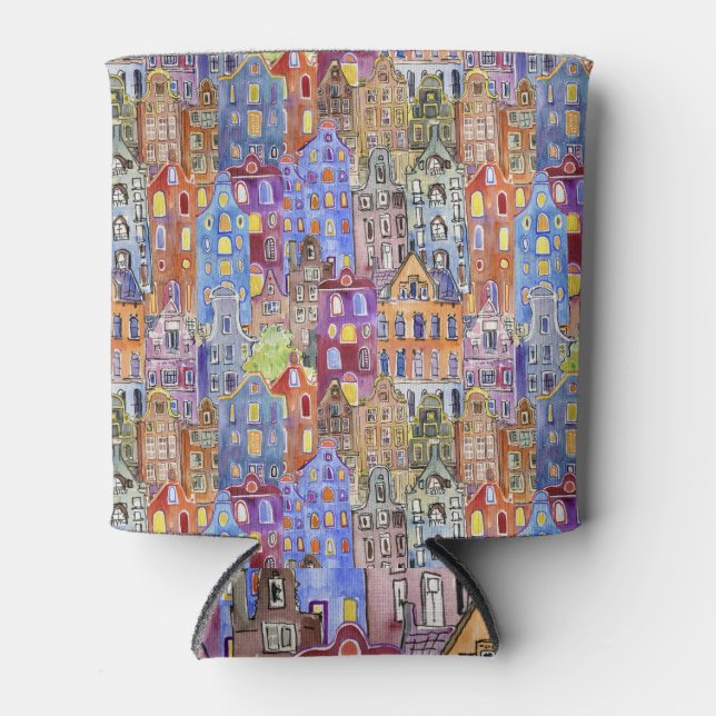 Cityscape houses, seamless urban pattern. can cooler (Front)